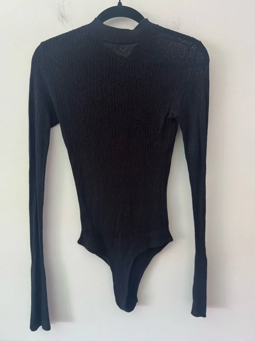 Free People Black Long Sleeve Sheer Pointelle Knit Bodysuit Small
